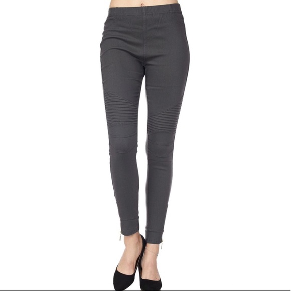 Charcoal Stretchy Biker Pants - Picture 3 of 4